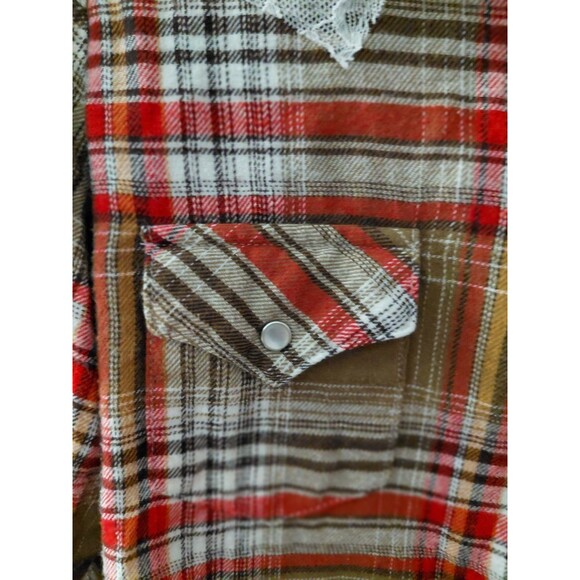 WRANGLER Womens Top SZ M Pearl Snap Button Lace Plaid Long Sleeve Rodeo - Picture 4 of 11